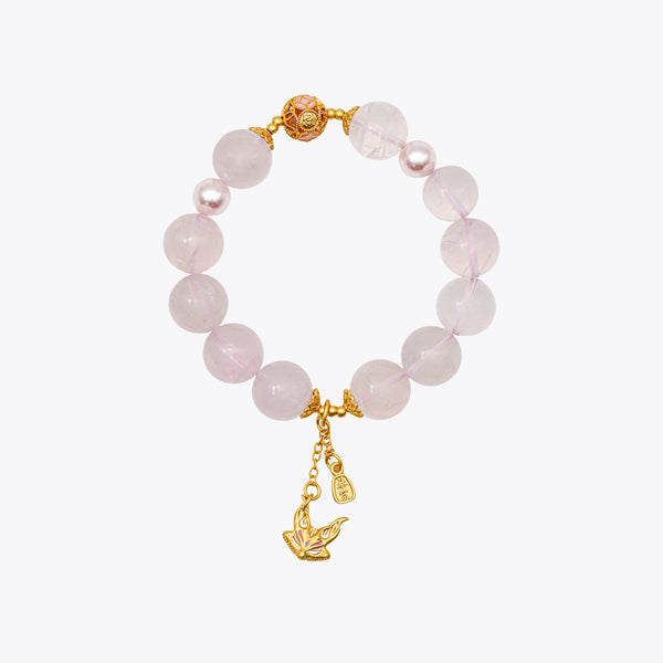 Blossoming Rose Quartz Kitsune Charm Crystal Bracelet (Pure Visage 2.0 Rose Quartz Edition)